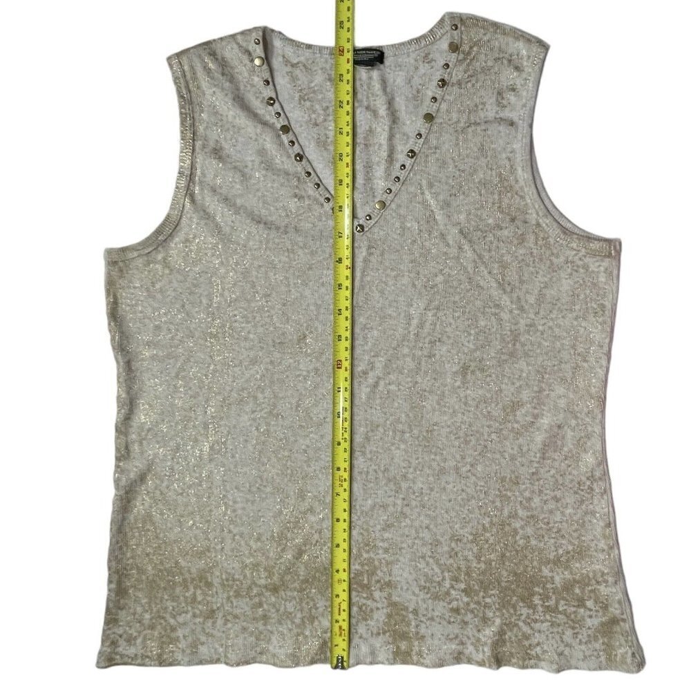 GREAT NORTHWEST Ribbed Sleeveless Top Size L Tan Gold Studs & Glitter Stretch - Picture 13 of 15